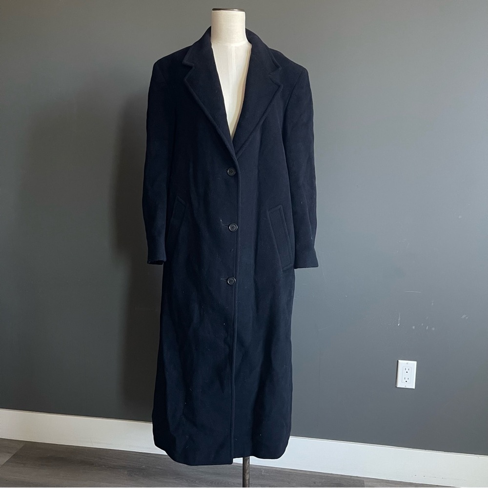 London Fog Navy Wool Blend Long Coat | Classic Tailored Minimalist Size 16